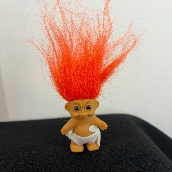 Russ Other - VTG 1990s Russ Baby Troll Doll Orange Hair Diaper Vintage Collectible Toy 4 Inch
